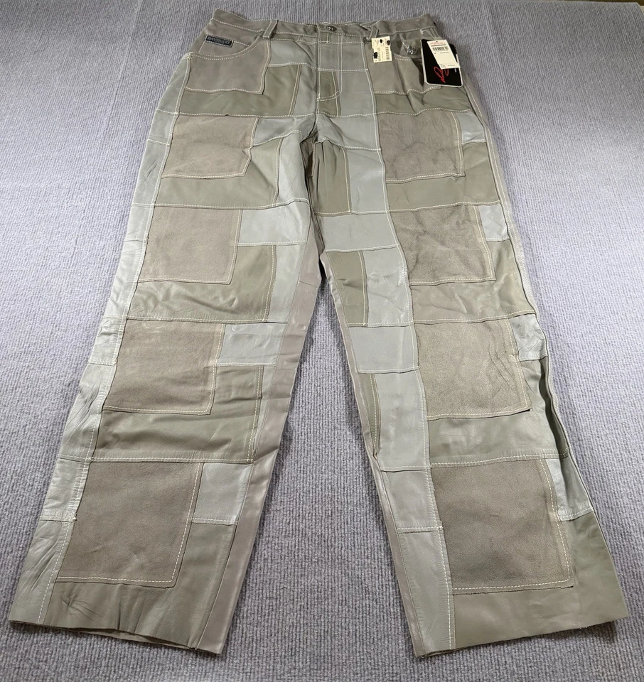 Pantalones de cuero genuino vintage Davoucci gris retazos 36x32 nuevos con etiquetas retro Foto 2 de 4