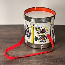 Vintage 1970's Metal Tin Toy Kids Drum Native American Motif
