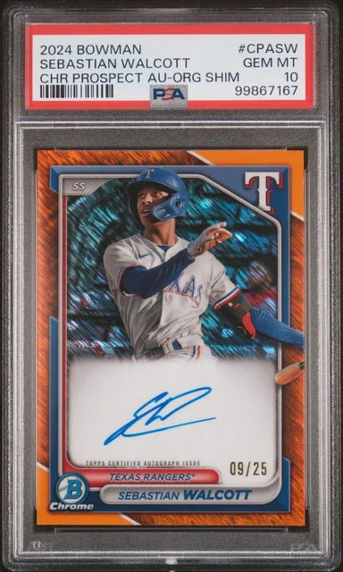 2024 Bowman Sebastian Walcott - Prospect Auto Orange Shimmer /25 - PSA 10
