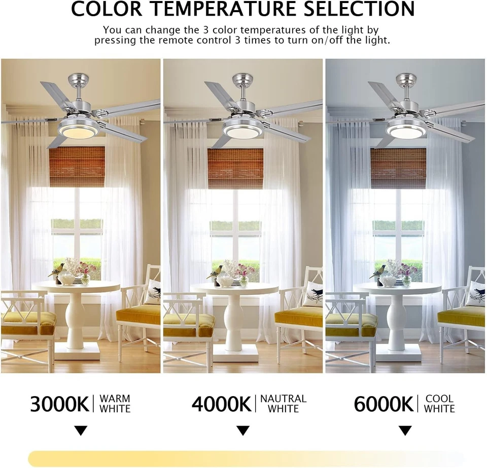 Ceiling Fan with Lights Remote Control, Modern Minimalist,6 Speeds 3 Color Dimm - Image 4 of 4