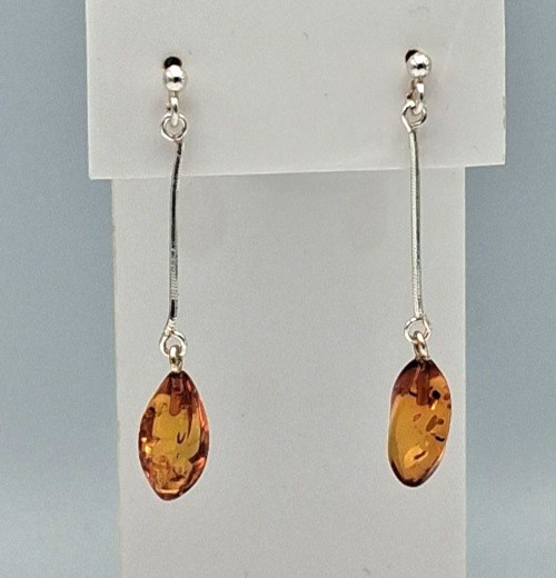 Bernstein-Ohrhänger 925 Plata Remolque Honig-Bernstein & Cierre de Seguridad