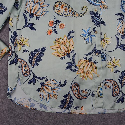 Zara Hemd Damen groß grün Blumen Paisley Knopfleiste Langarm Bluse Oberteil - Bild 6 von 11