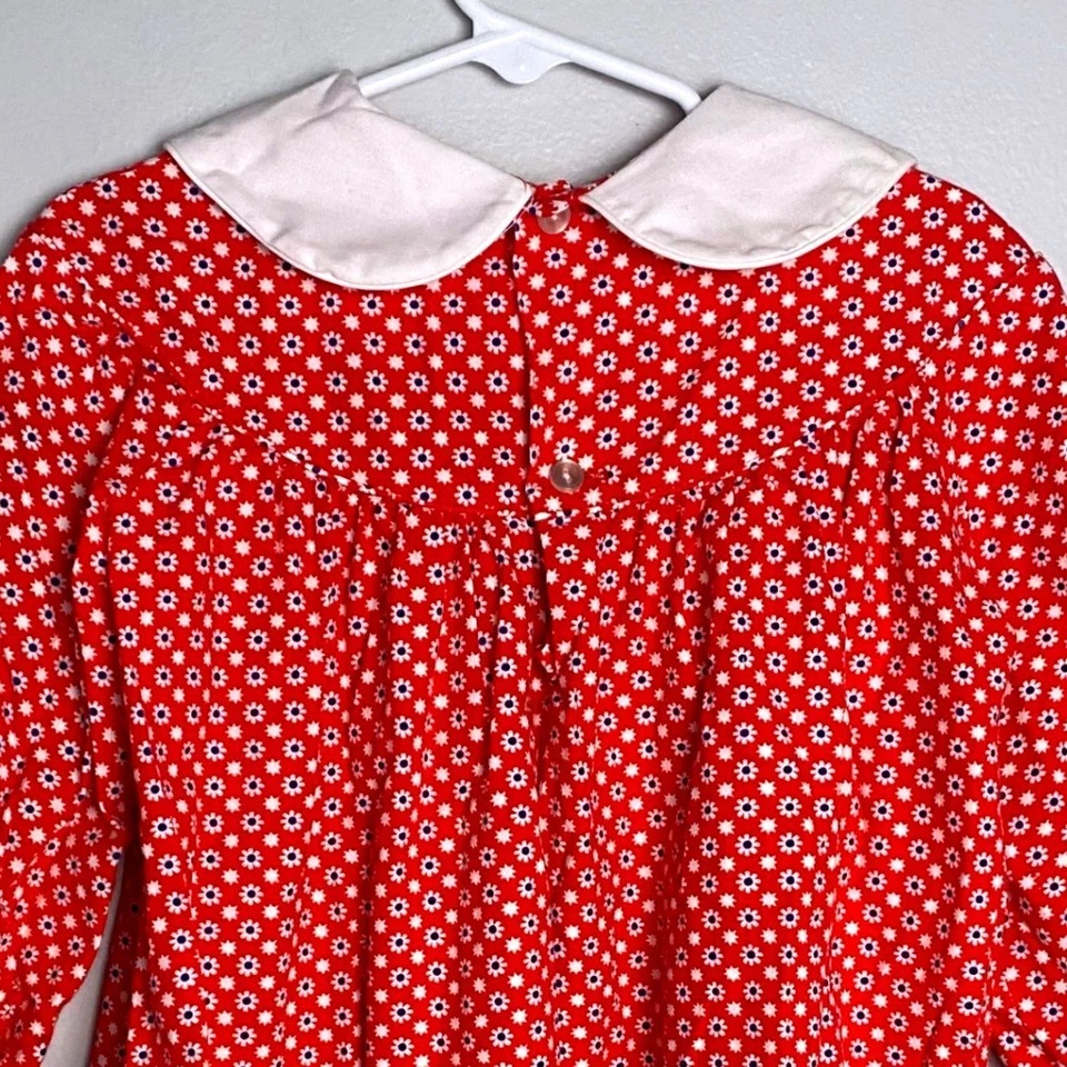 Vestido Vintage Polly Flinders Niñas Talla 5 Rojo Floral Calado a Mano Cottagecore Foto 4 de 4
