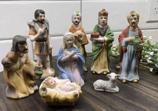 Vintage Nativity Scene 8 Piece Set 1980's Figures Mary Joseph Baby Jesus Wisemen