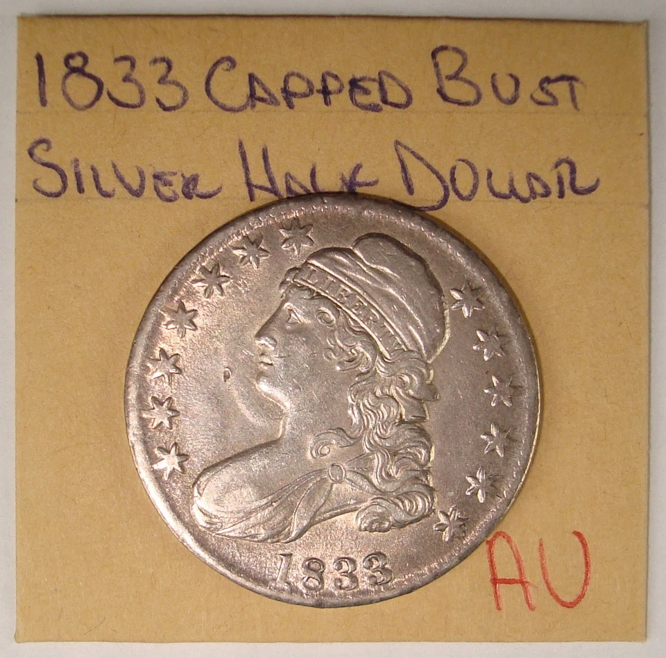 Medio dólar de plata busto tapado 1833 brillante AU Foto 3 de 3