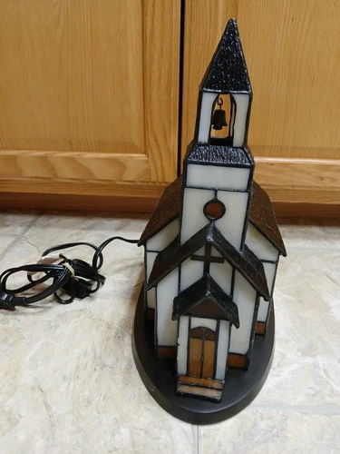 Tiffany Style Lamp Stained Glass Church Table Light Vintage Collectible