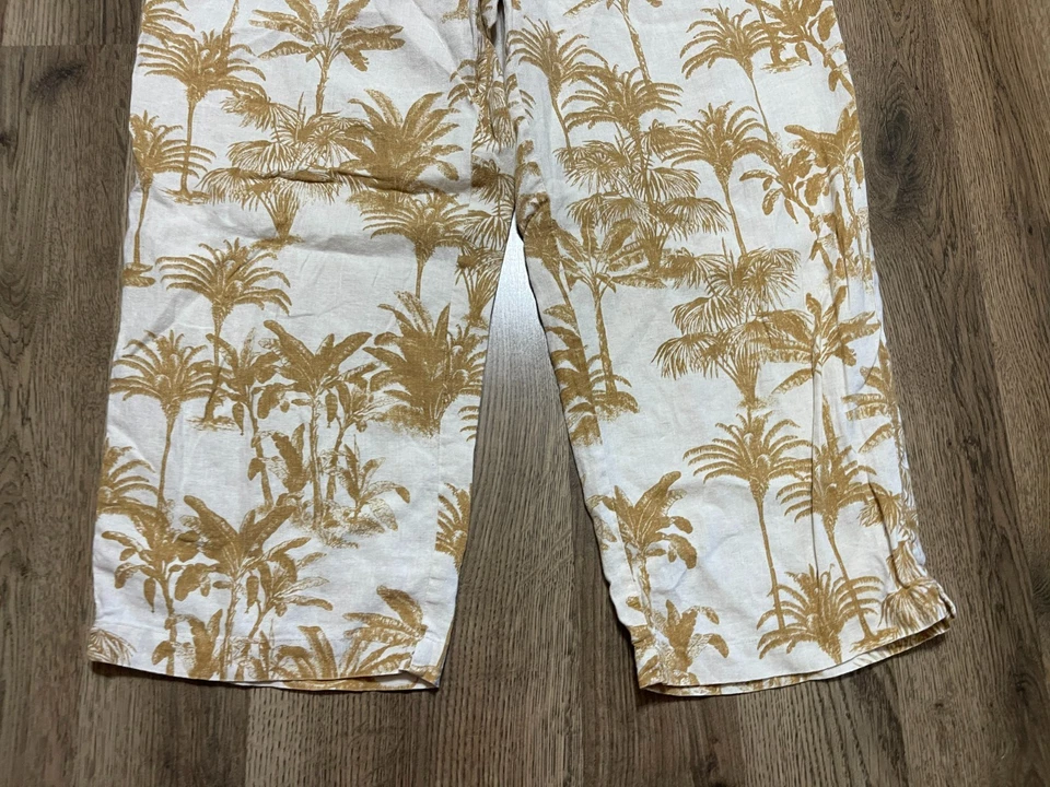 Pantalones Caribbean Joe, para mujer talla mediana, marrón blanco, lino, verano Foto 3 de 4