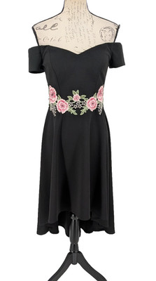 Party Dress SIZE 8 Black Empire Pink Embroidery Midi Y2K Romantic Coquette Nice
