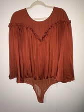 Free People Intimately Rust Boho Bodysuit Ruffle Tie Back XL