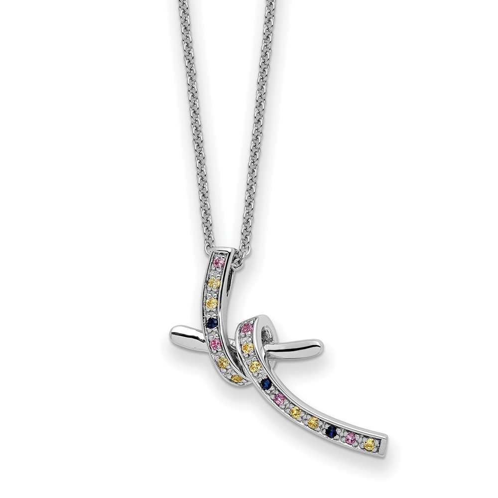 Sterling Silver CZ and Pink Sapphire Dancing With Joy Necklace 18 Inch
