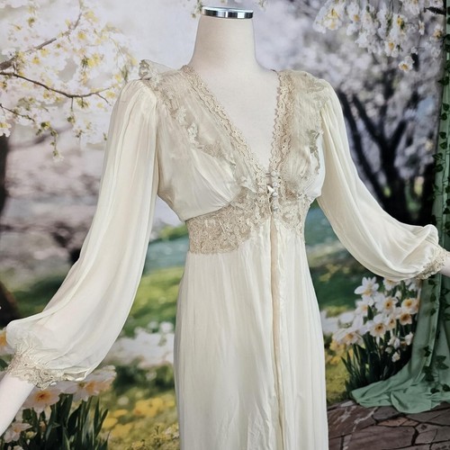 Vintage 1930er Chiffon Pegnoir Staubmantel Jacke Spitze detailliert wie Engel Kleid - Bild 2 von 23