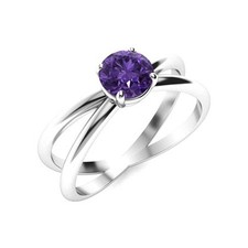 Solitaire double shank 8mm ring African Amethyst 925 sterling silver Ring