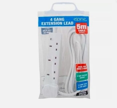 4 Gang 5 m Verlängerungskabel mit Neonanzeige - UK Netzsteckdose Verlängerung C