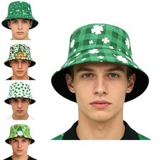 1Pcs Unisex Shamrock Print Reversible Bucket Hat Fisherman Hat Travel Sun Cap