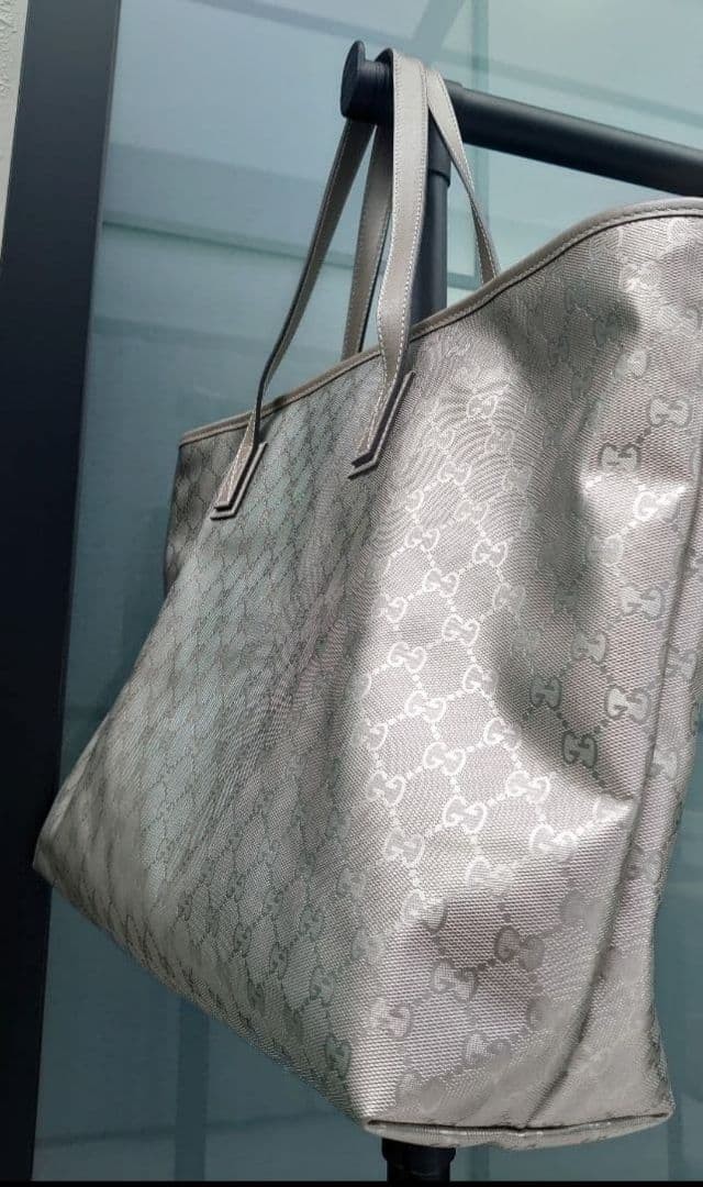 GUCCI GG Leather Tote Bag Gray Large Unisex Authentic Excellent Condition thumbnail 3