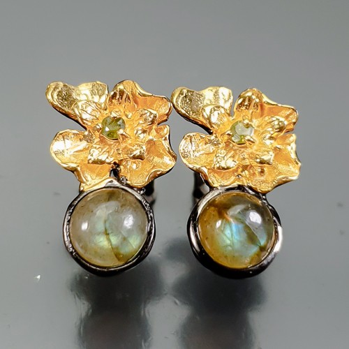 Fine Art Jewelry Natural Labradorite Earrings 925 Sterling Silver /E124284