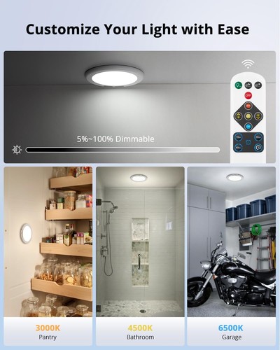 Cordless LED Ceiling Lights - 3 Color Options, Remote & Motion Activated, 2-Pack - Picture 8 of 10