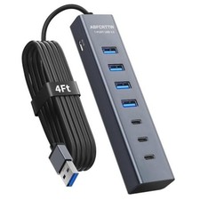 4Ft 7-Port USB Hub 3.0 for Desktop, 4 USB-A 3 USB-C Ports Aluminium 5Gbps 4FT