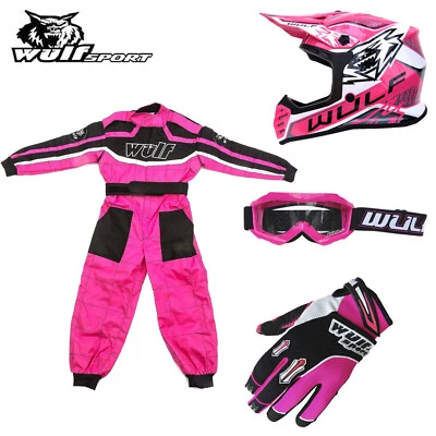 WULFSPORT Wulf Kids Air-X Motocross Helmet Stratos Gloves Goggles Kart Race Suit Off Road