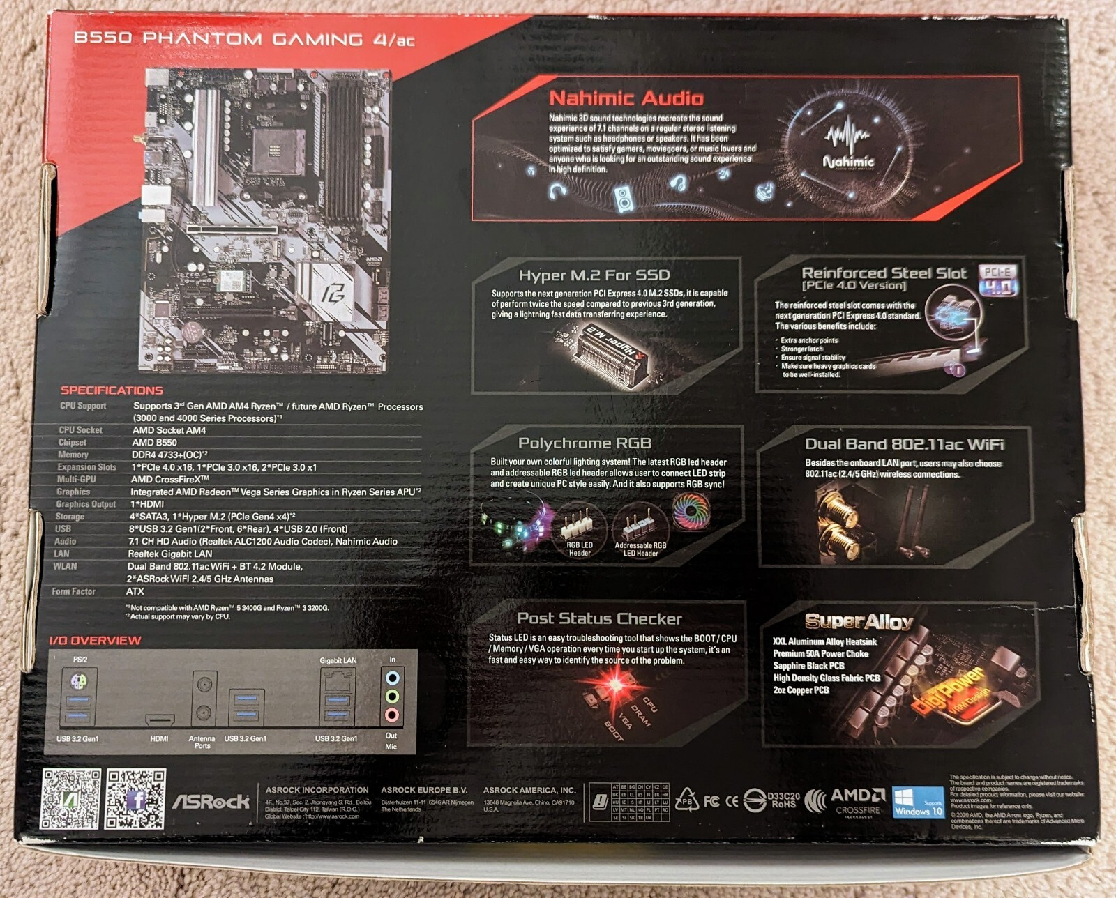 ASRock B550 Phantom Gaming 4/ac AM4 AMD B550 SATA 6Gb/s ATX AMD