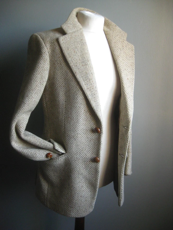 VINTAGE DONEGAL TWEED JACKET 34 small mens cream 100% pure new wool AMBASSADORS