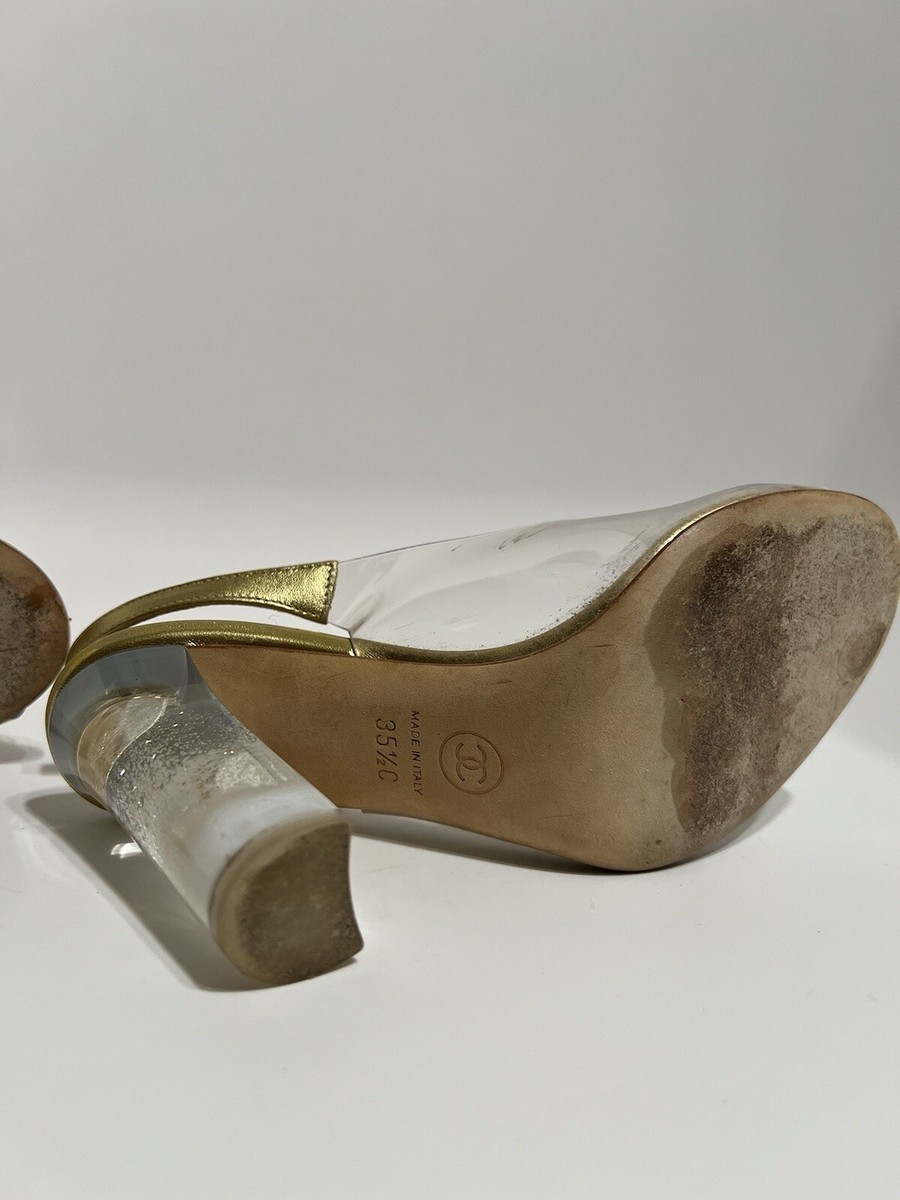Vtg Chanel Gold Clear PVC Slingback Heels 35.5 | eBay