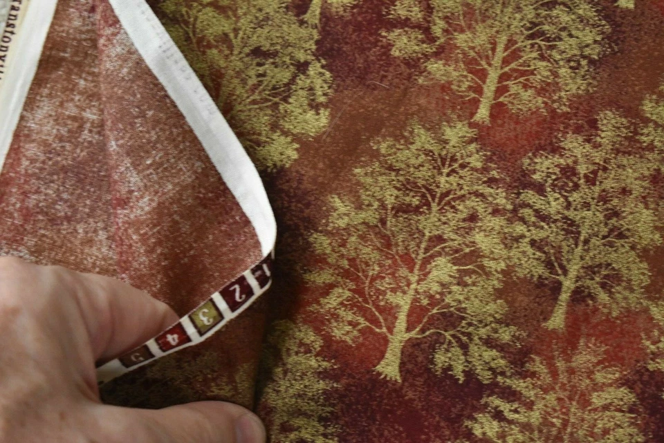 By 1/2 Yd, Metallic-Gold Trees on Reds Quilt Cotton, Cranston, P1221 - Image 4 of 4