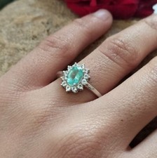 Natural Colombian Emerald Gemstone 925 Sterling Silver Halo Engagement Ring T722