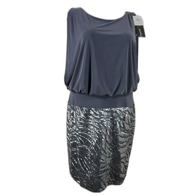 NWT Betsy Adam Dress 18W Gray Sequin Mesh Swirl Keyhole Blouson