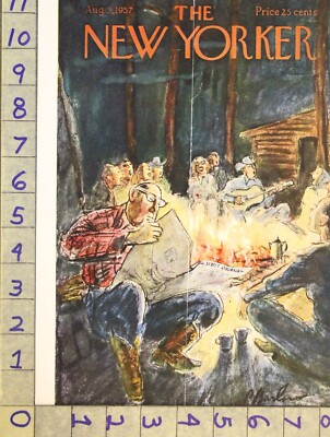 1957 NEW YORKER VINTAGE COVER BARLOW CAMP OUTDOOR CABIN NYI89