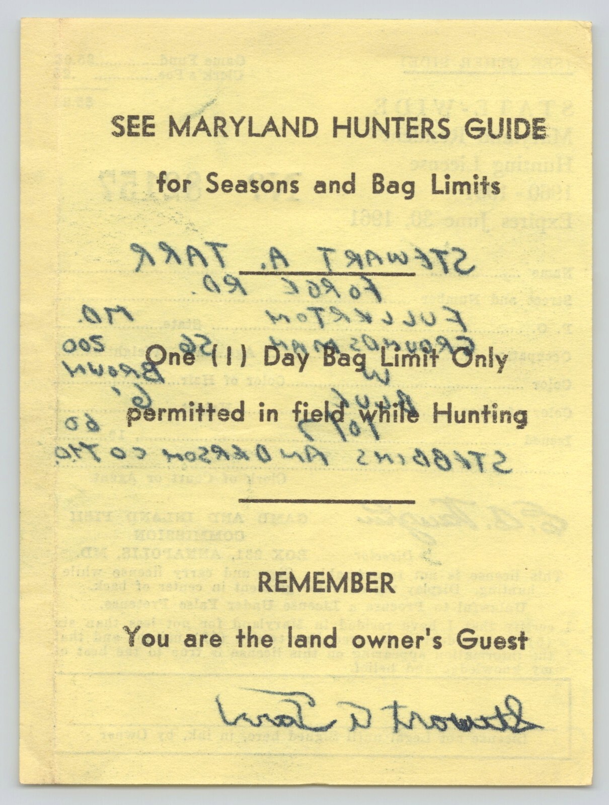 1961 Vintage Maryland State Wide Hunter’s Hunting License eBay