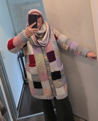 Patchwork Jacke Longjacke Unikat Paket + Loops und Mütze