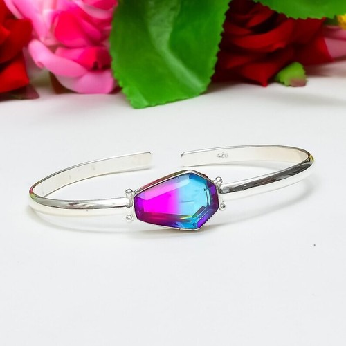 Multi Tourmaine Gemstone 925 Sterling Silver Handmade Bracelet Cuff RM-25 - Picture 2 of 3