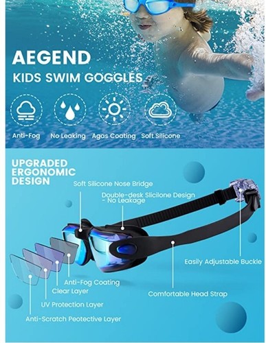 Kids Swim Goggles, Pack of 2 Swimming Goggles for Children Boys & Girls Age 3-14 - Picture 9 of 11