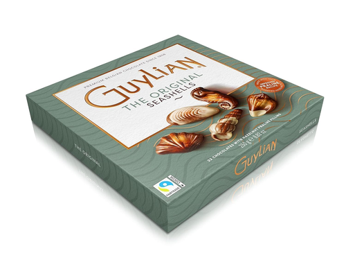 Caixa de presente conchas de chocolate belga GuyLian 250g: cada uma contém vinte e duas de uma