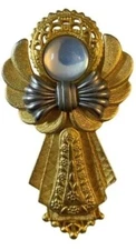 Fashion ac Win Design Goldtone Angel Christmas Brooch Pin 2.5 Inch Costume Jewel