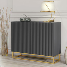 Sideboard TV Cabinet Storage Cupboard Dark Grey Fluted Gold Legs Modern 100cm