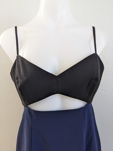 Jill Stuart Sz 6 Cut Out Sheath Mini Dress Black Navy Combo Back Slit Sleeveless - Picture 7 of 15