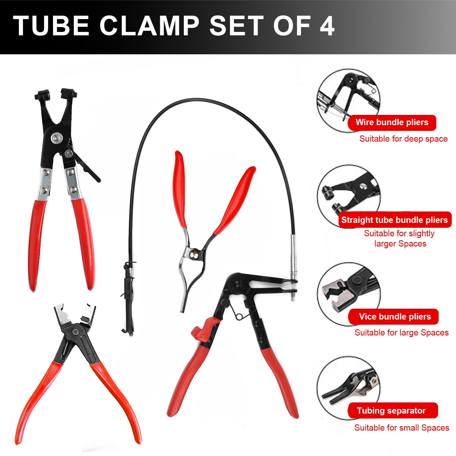 4Pcs Hose Clamp Pliers,Remover Kit with Long Reach Wire Spring Hose Clamp Pliers