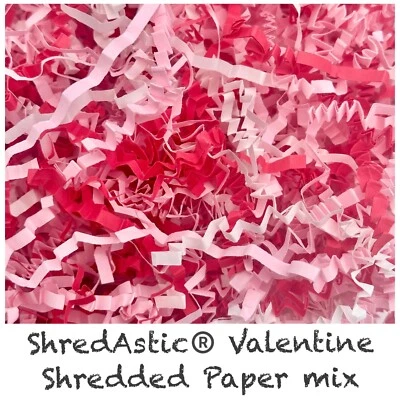 ShredAstic® Valentine Shredded Paper Mix White Red Pink Crinkle Zig Zag Hamper