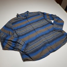 Eddie Bauer Button Down Shirt 2XL Classic Fit Cotton Blue Brown Gray Striped
