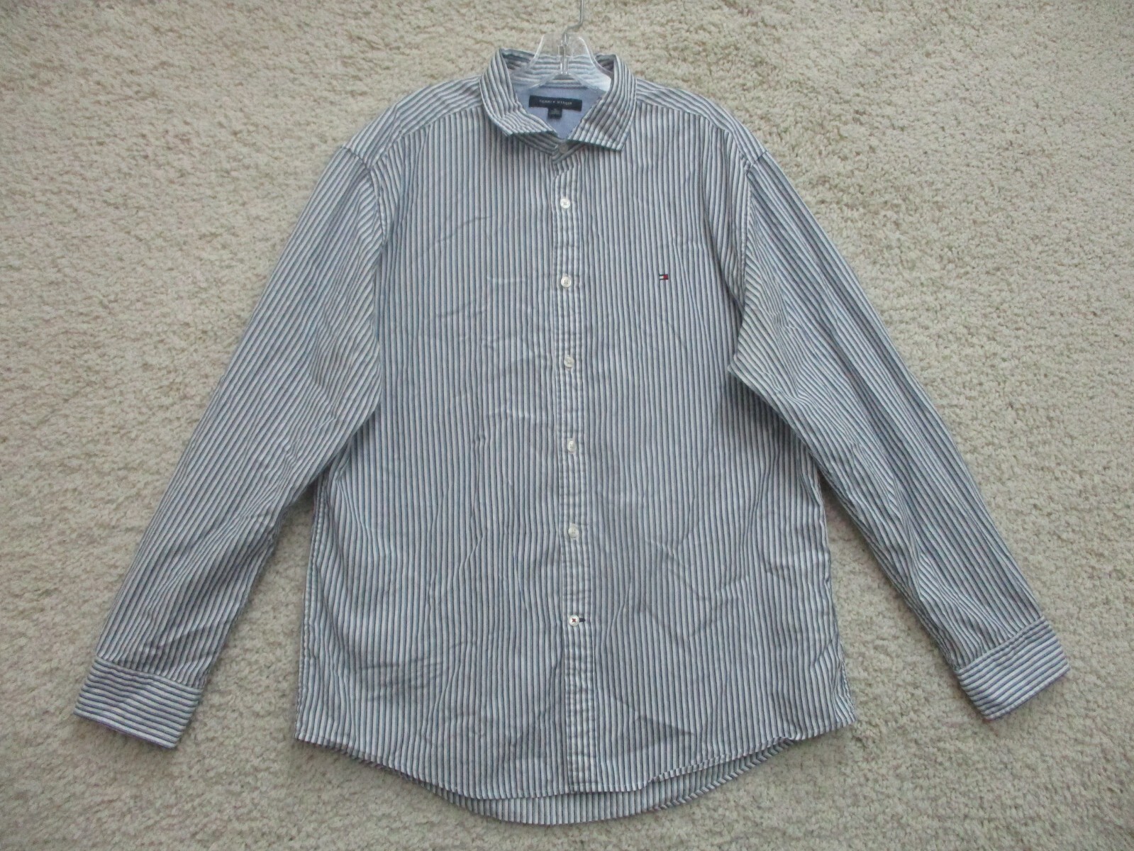 Tommy Hilfiger Button Up Shirt Extra Large Adult Blue Dress Long Sleeve XL Mens