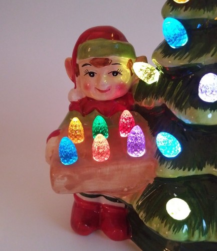 Mr. Christmas Nostalgic Ceramic Christmas Tree Santa & Elf Light Up Figurine - Picture 3 of 8