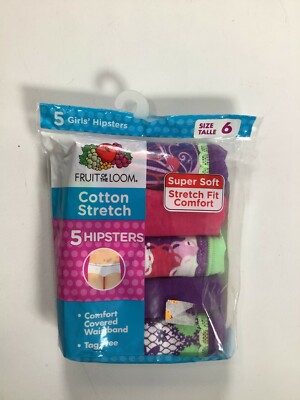 Girls Fruit Of The Loom Purple Multicolor Hipster Underwear 5 pack NEW!