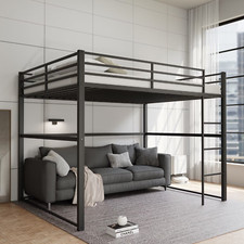 Full Metal Loft Bed w/Safety Rails Ladder for Kids/Teens/Adults Space-Saver