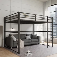 Full Metal Loft Bed w/Safety Rails+Ladder for Kids/Teens/Adults Space-Saver