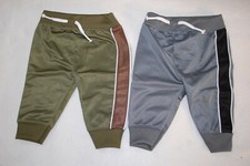 Baby Boys 2 PAIR PANTS LOT Athletic Joggers ARMY GREEN, BROWN Gray, Black 12 MO