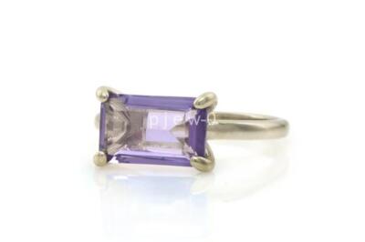 Purple Amethyst ring, Emerald Cut Silver Ring, Gemstone Ring Stackable Ring V5