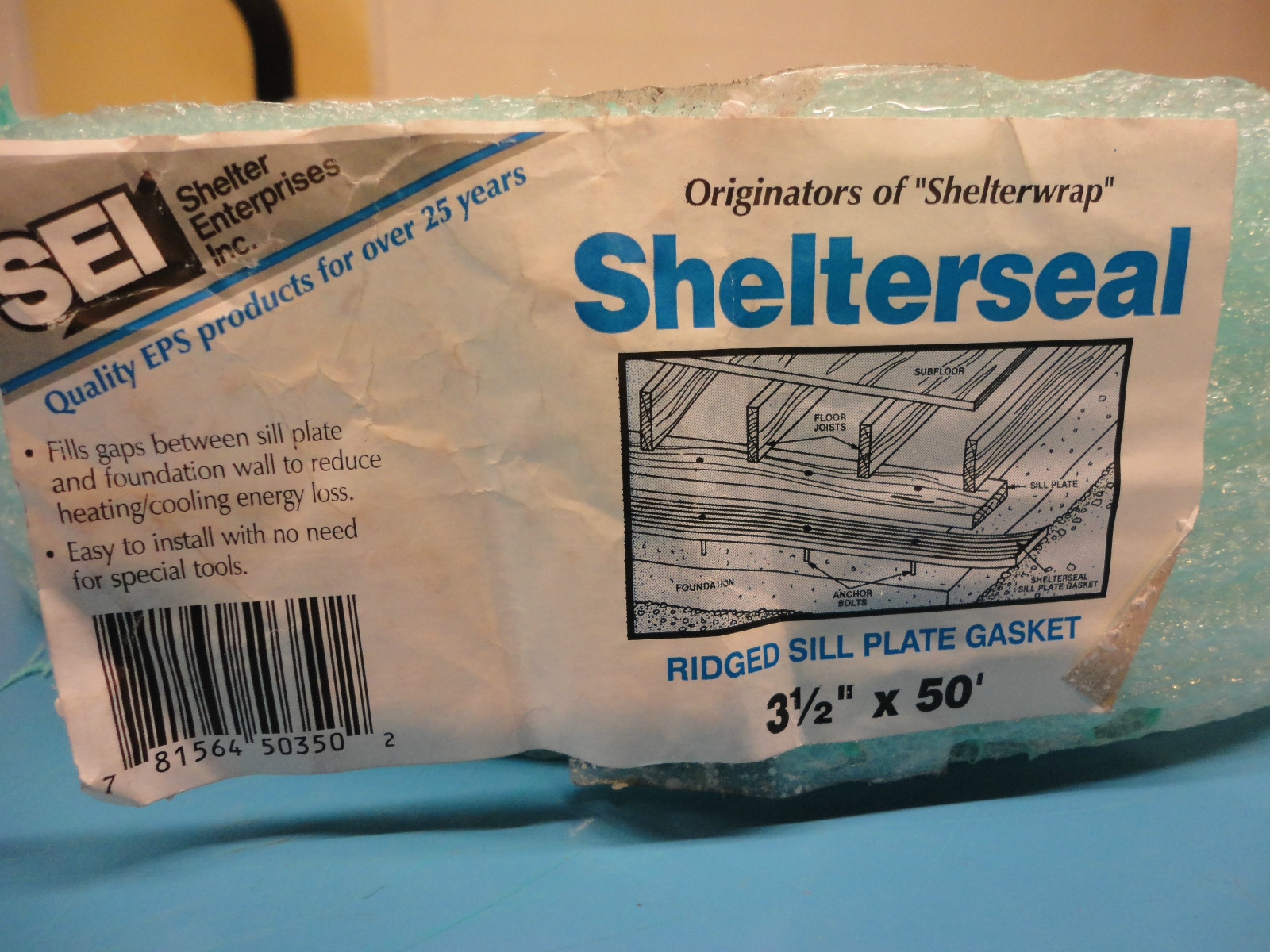 New, Free Ship, Ridged Sill Plate Gasket, 31/2" x 50' Ft, 1/4" Thick