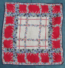 Vintage blue flowers on red handkerchief, hanky